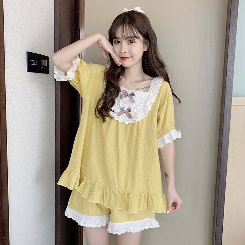 サマースタイルラッフルトップス ルーズショーツ 大人ガーリー スウィート キュート カジュアル 夏物 ブルマー スクウェア 萌量不足3991895197