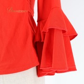 フラメンコ 衣装 トップス ブラウス レッド系 赤 黒 練習 レッスン 伸縮 ストレッチ 刺繍 花 鮮やか 華やか 上品 シンプル ダンス衣装 かわいい ステージ イベント フリル ブラック系