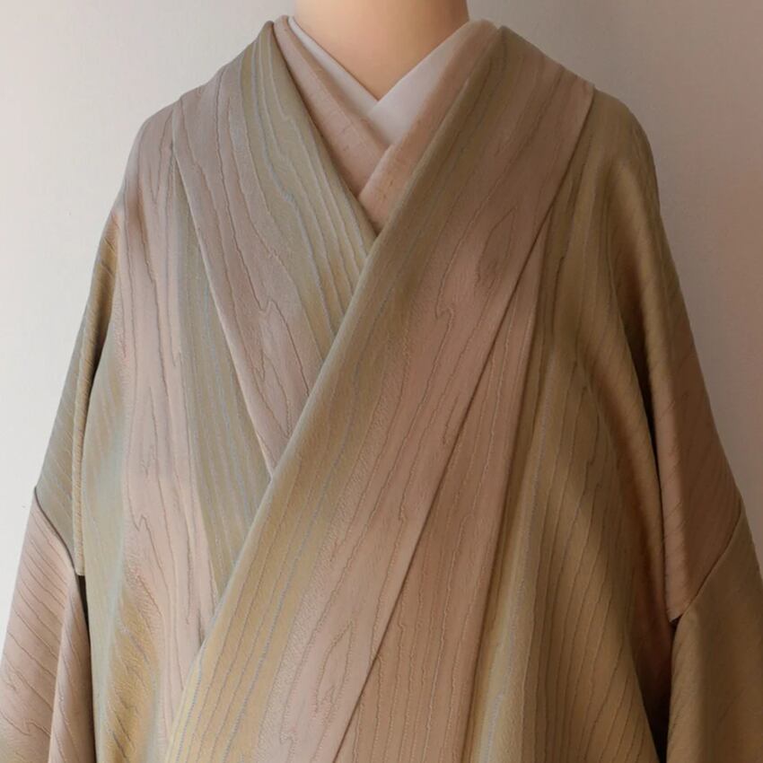 【コート】トールサイズ 柳茶×雄黄 杢目文 道中着