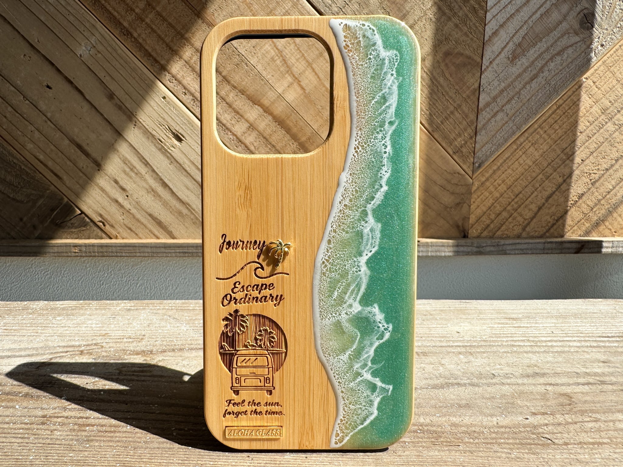 Escape Ordinary/wood×resin lily green wave case(bamboo)