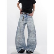 ストリート ウェーブラインストーン デニムパンツ P388