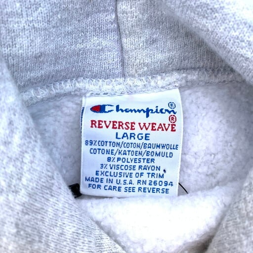 90's 刺繍タグ チャンピオンRW グレー 90's 刺繍タグ チャンピオンRWパーカ ''SUFFERN'' グレー 表記