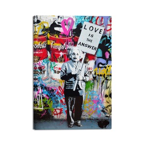 【新着特価】バンクシー アインシュタインアートパネル 絵画 ポスター フレーム Love is Answer 絵画 写真 風水 玄関 寝室 お風呂 開運 絵画 額入り木枠付きの完成品 (40x60cm)
