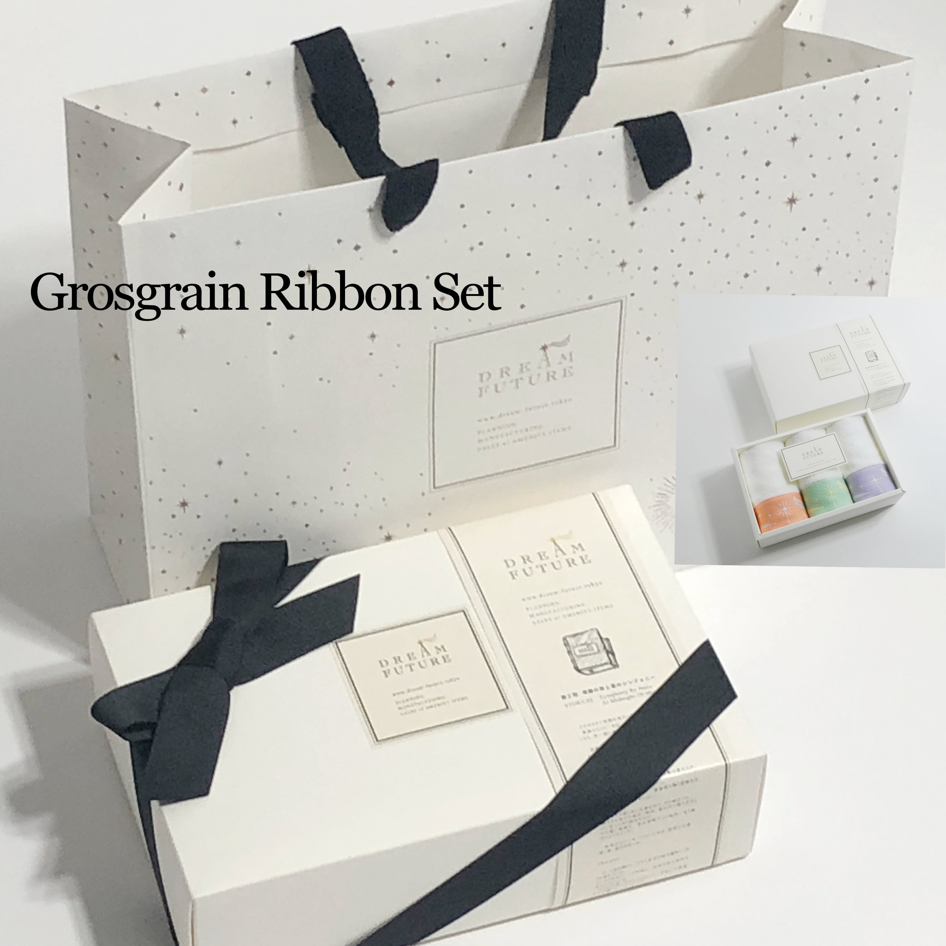 グログランリボン付きスペシャル Wash Towel 3枚セットORANGE/GREEN /PURPLE