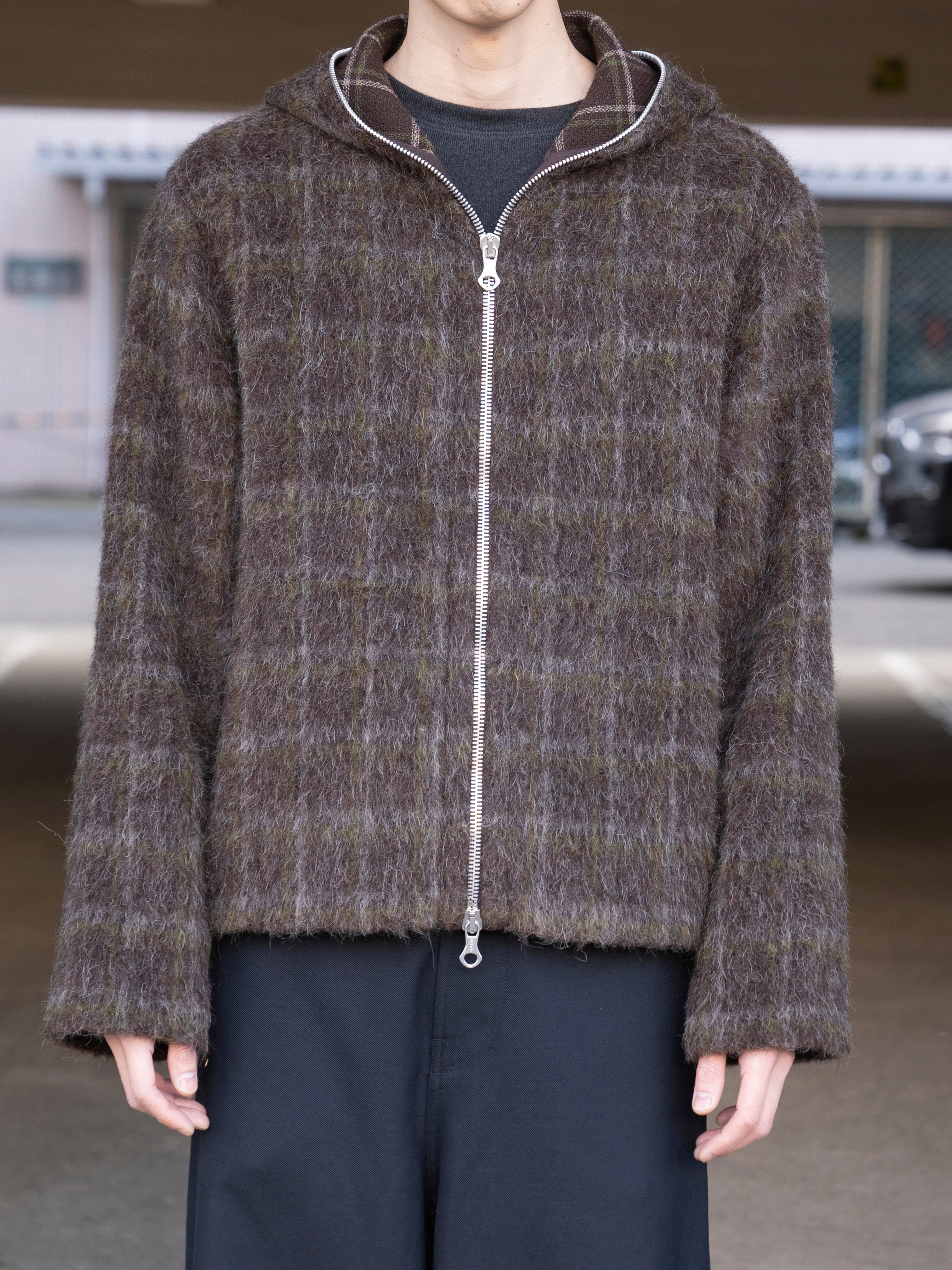 OUR LEGACY FULL ZIP HOOD Dorf Check Hairy Wool M4256FD | BEST