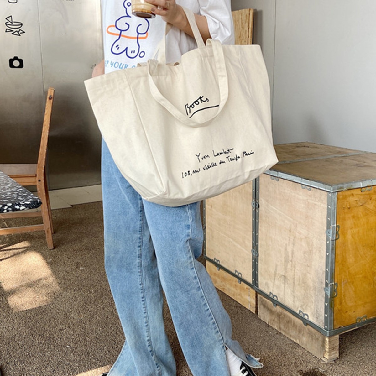 人気】英字ロゴキャンバス エコバッグ トートバッグ | even if... 韓国 