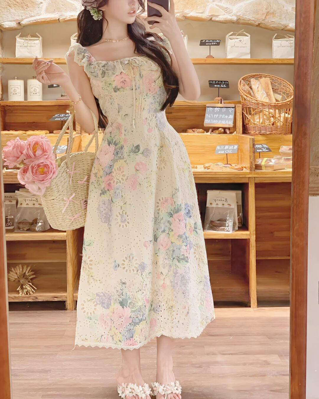 スクエアネックフリルフローラルワンピース 2506141