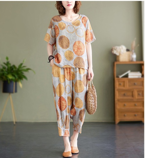 【春夏新作】ファッション/上下セットＴシャツ♪ブルー/オレンジ2色展開◆#secmmi-261367