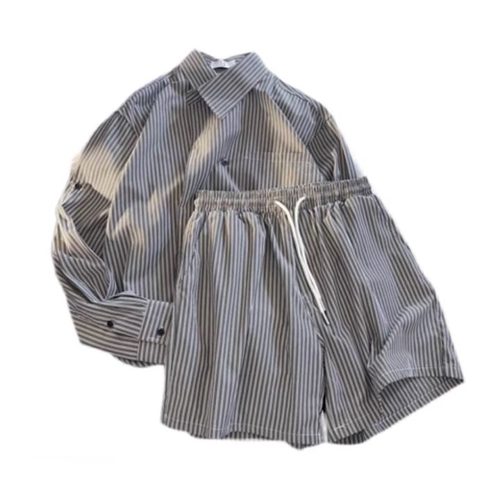 uniform experiment シャツ ハーフパンツセットアップL ストライプ 開襟シャツ ハーフパンツ セットアップ | Korean