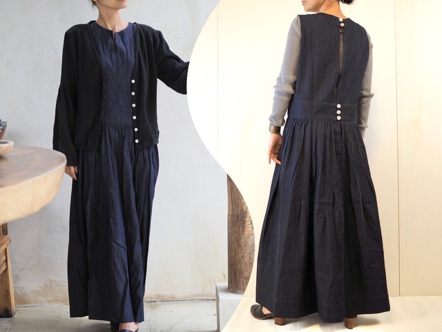 バックスタイルがポイントのデニムワンピース