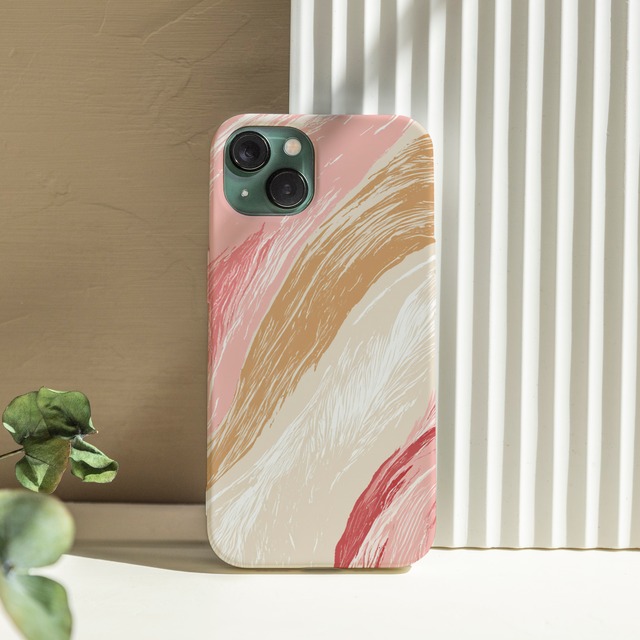 受注生産 iPhoneケース 淡いピンクと金色の流線抽象｜抽象アート PABS100B