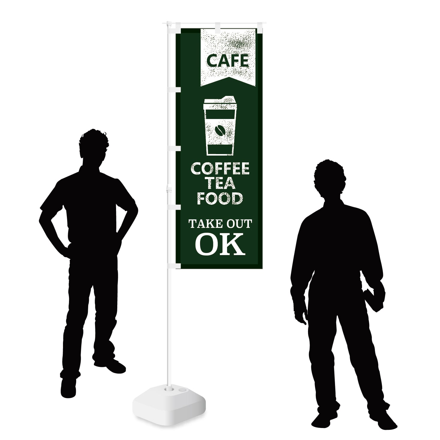 のぼり旗【 CAFE COFFEE TEA FOOD TAKE OUT OK 】NOB-KT0460 幅650mm ワイドモデル！ほつれ防止加工済  喫茶店や飲食店の集客などに最適！ 1枚入 | NOBORI the Shop powered by BASE