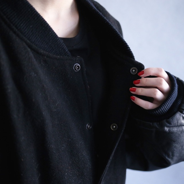 leather sleeve switching design XXXL over size stadium blouson