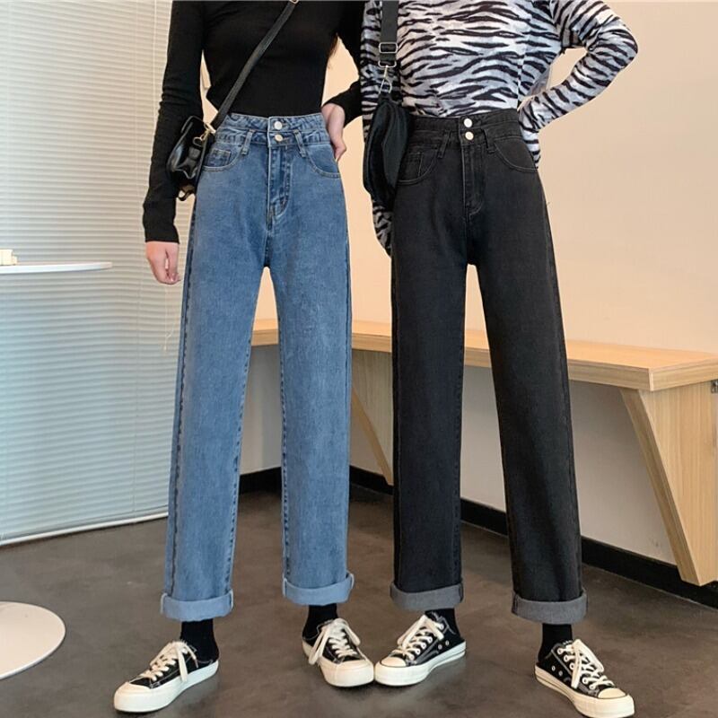 スプリング薄手ハイウェストパンツ ルーズスタンダードボタン レトロ 春物 YY-ファッション9518494723