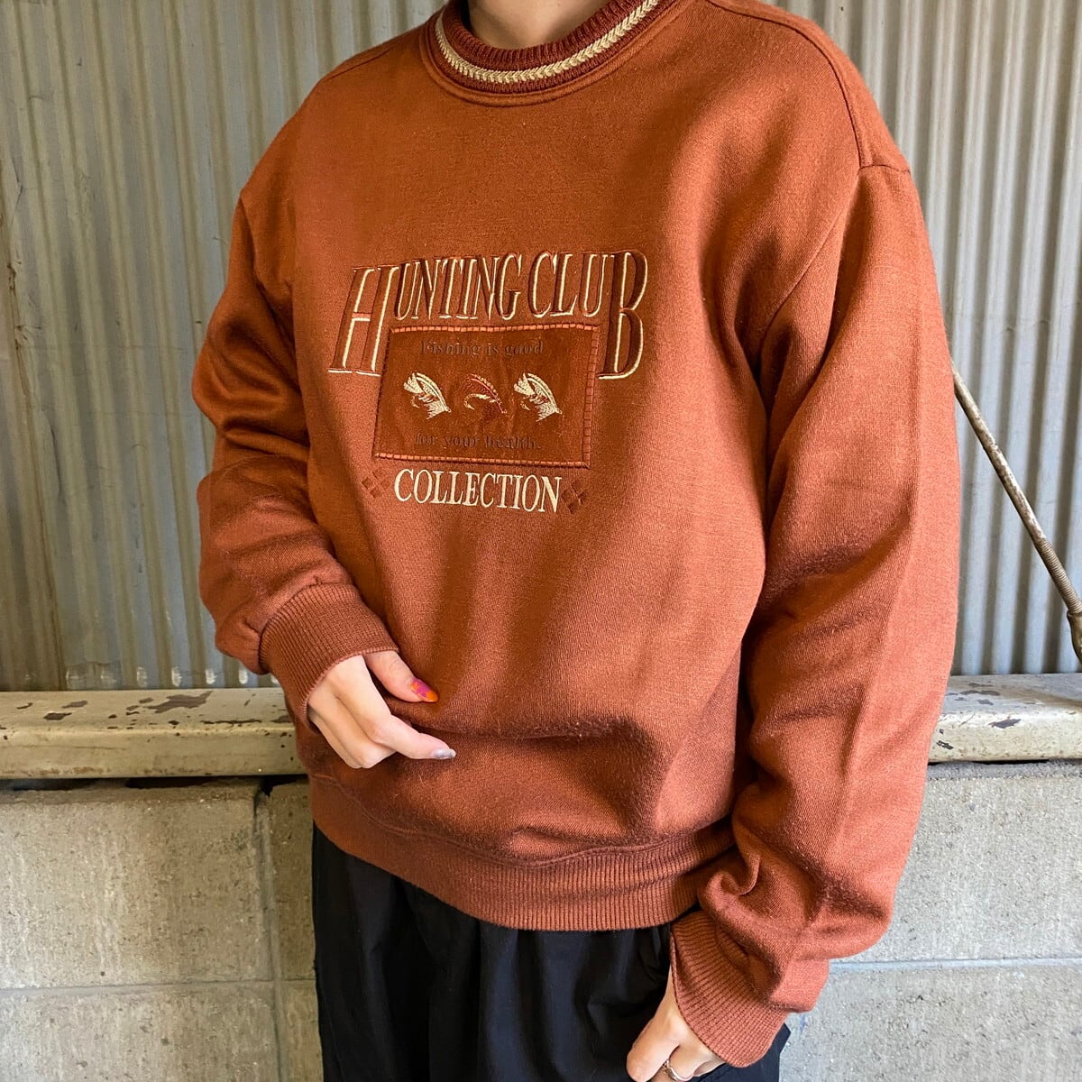 日本製 90年代 HUNTING CLUB ロゴ刺繍 スウェット トレーナー メンズM 