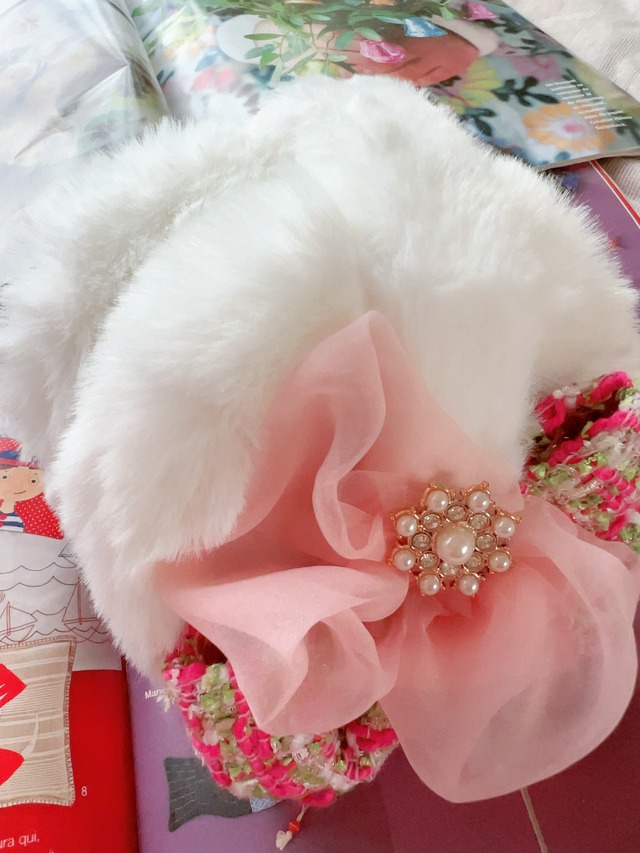 ツイードリボンイヤーマフ～PinGre～