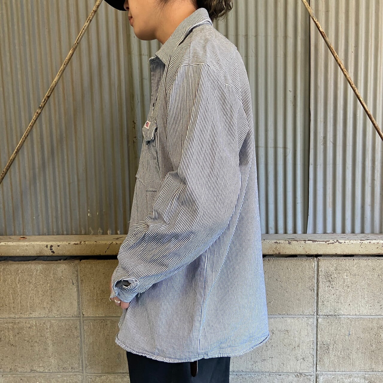 USA製 WHISTLE WORKGEAR ヒッコリーストライプ コットン ワークシャツ
