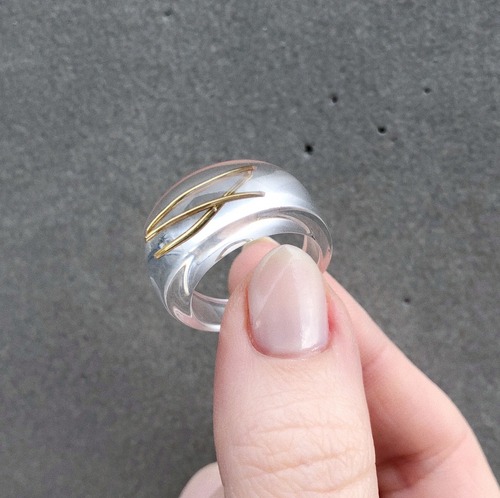 RING || 【予約商品】ROUND SHAPED CLEAR RING WITH  LINES || 1 RING || GOLD || FAF668