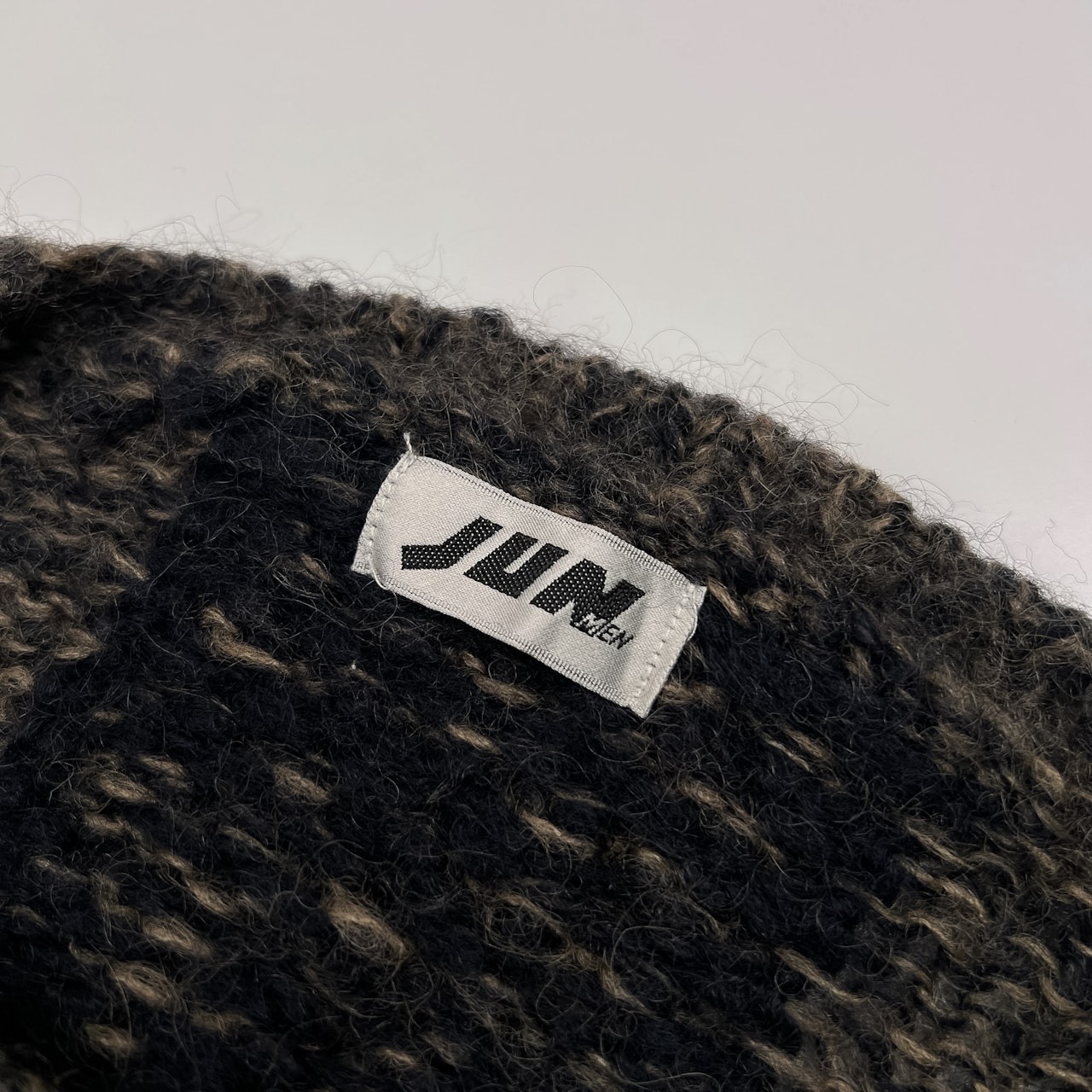 80s 90s Vintage JUN MEN ジュンメン デザイン ウールニットセーター /メンズ/ビンテージ/ブラック×ブラウンベージュ系