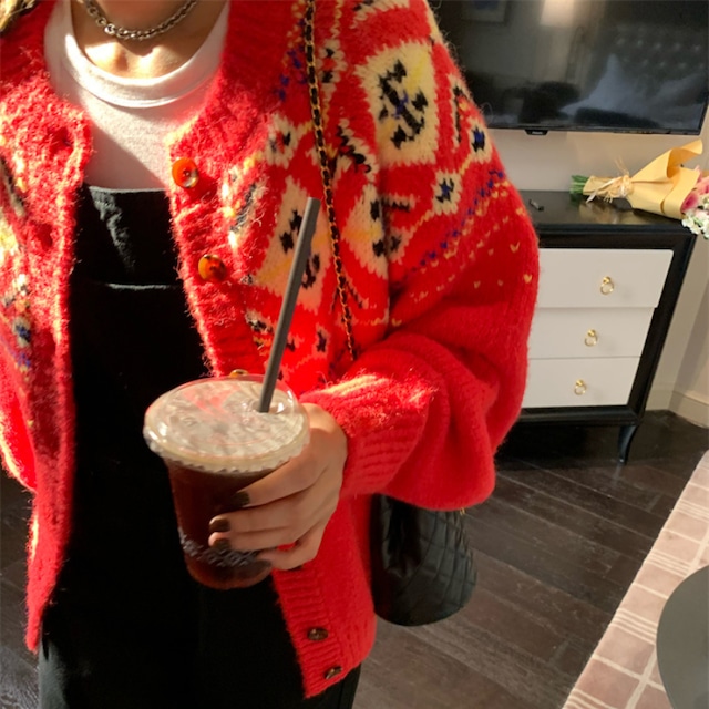 pattern knit cardigan J00126