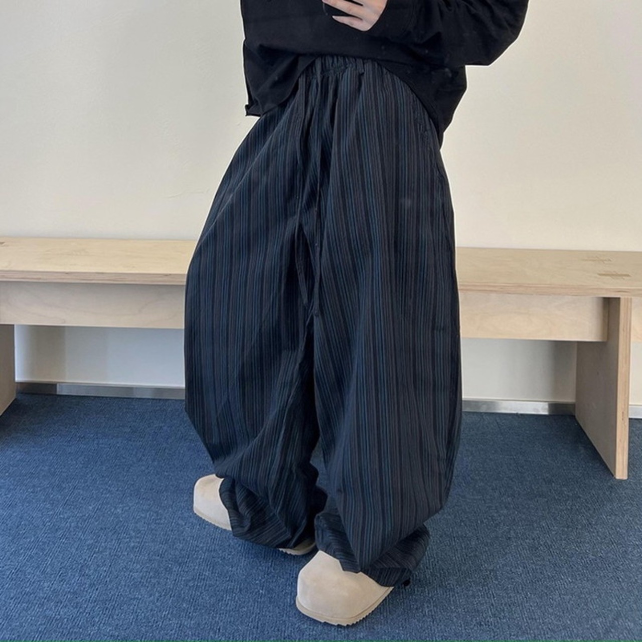 ダークブルーブラックストライプパンツ　915