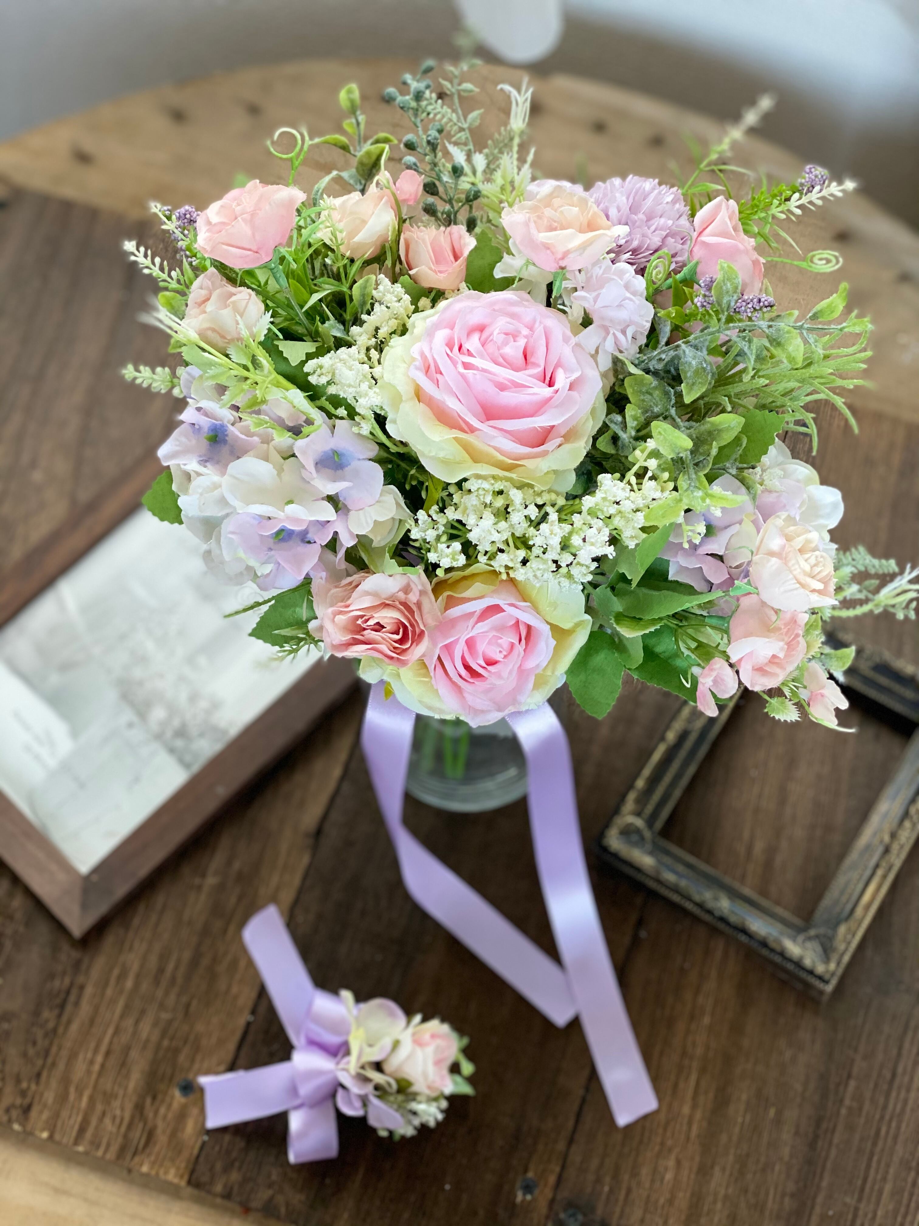 可愛い紫 ピンククラッチブーケ Houkiboshi 可愛い紫 ピンククラッチブーケ Houkiboshi