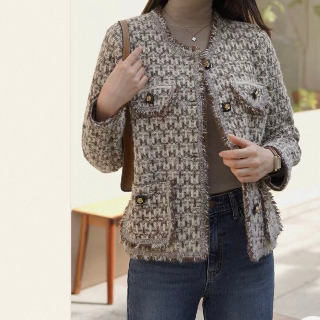 フリンジ パッチポケット 腰丈 長袖 ジャケット YH9819