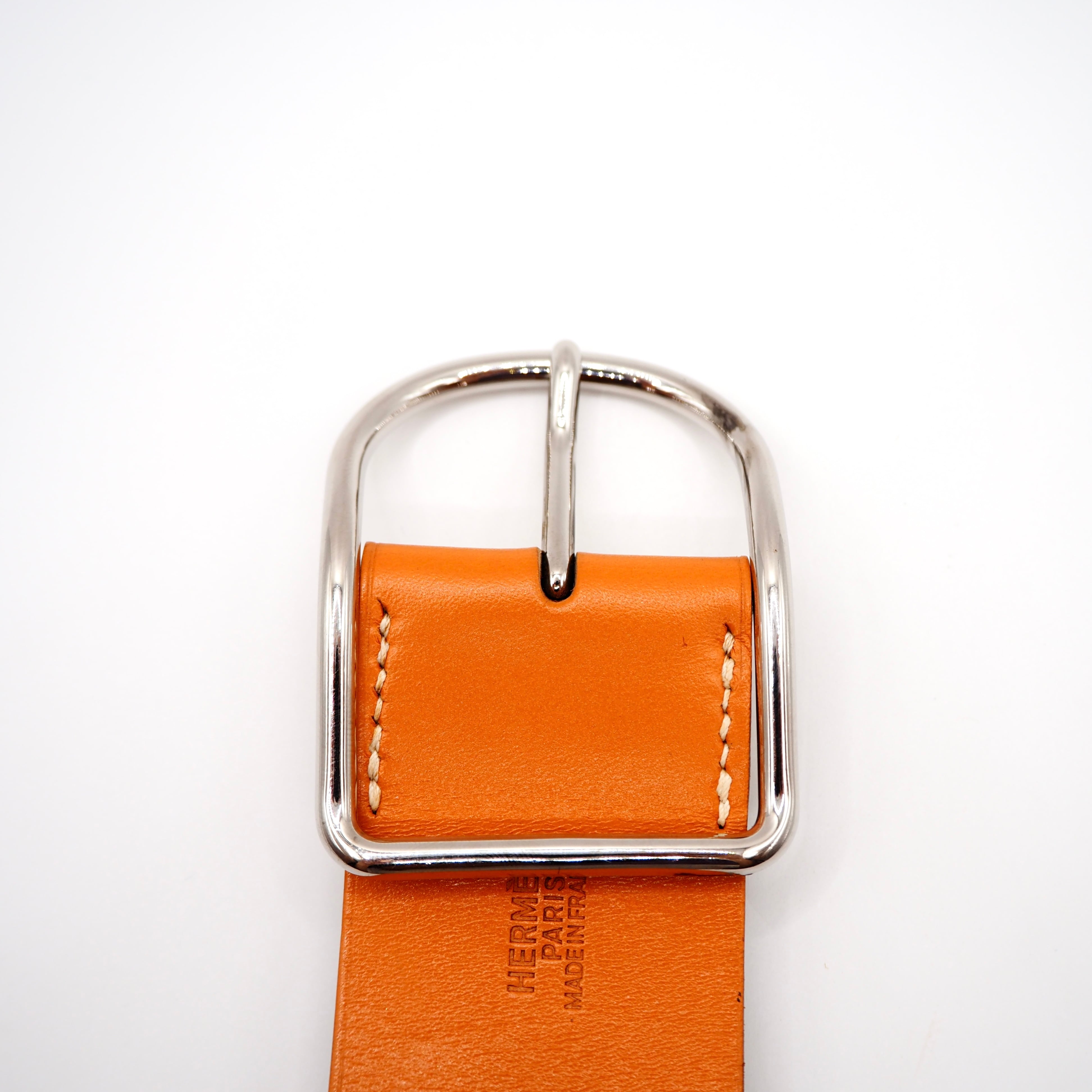 HERMES アピGM レザー ブレスレット ブラウン シルバー エルメス