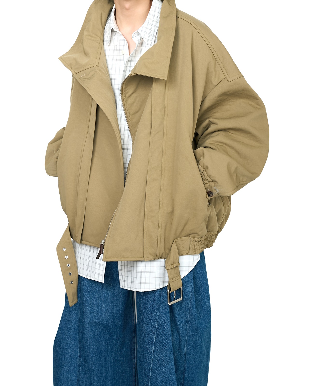 HED MAYNER "HIGH NECK ZIP UP BLOUSON 〔KHAKI〕"