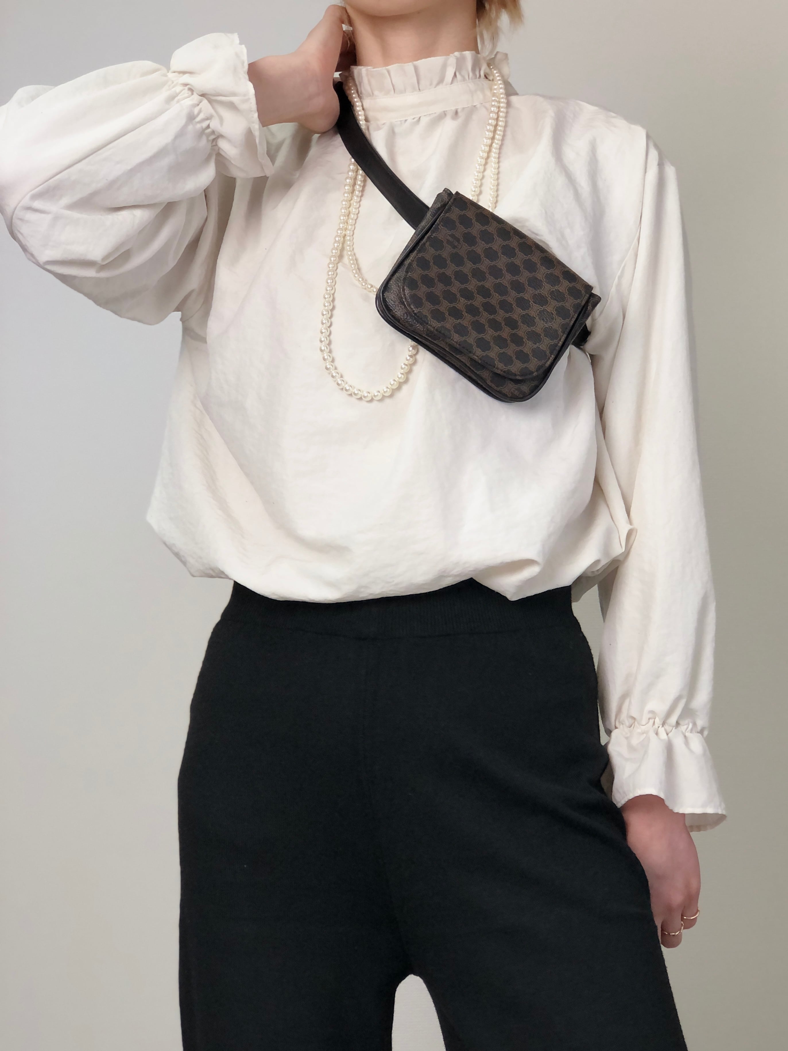 CELINE セリーヌ マカダム ショルダーバッグ ブラック PVC レザー