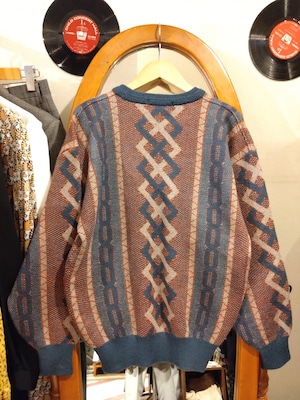 MADEINJAPANチェーン編み柄レトロニット/日本製ジャパンビンテージウール100%古着服