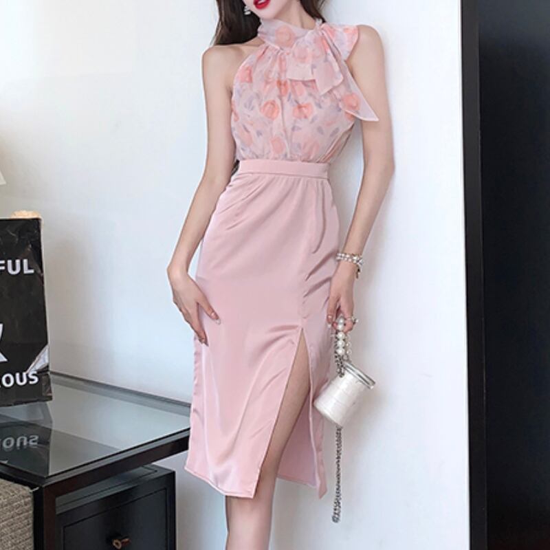 CHERRYシリーズ】ワンピース ノースリーブ プリント セクシー 女性