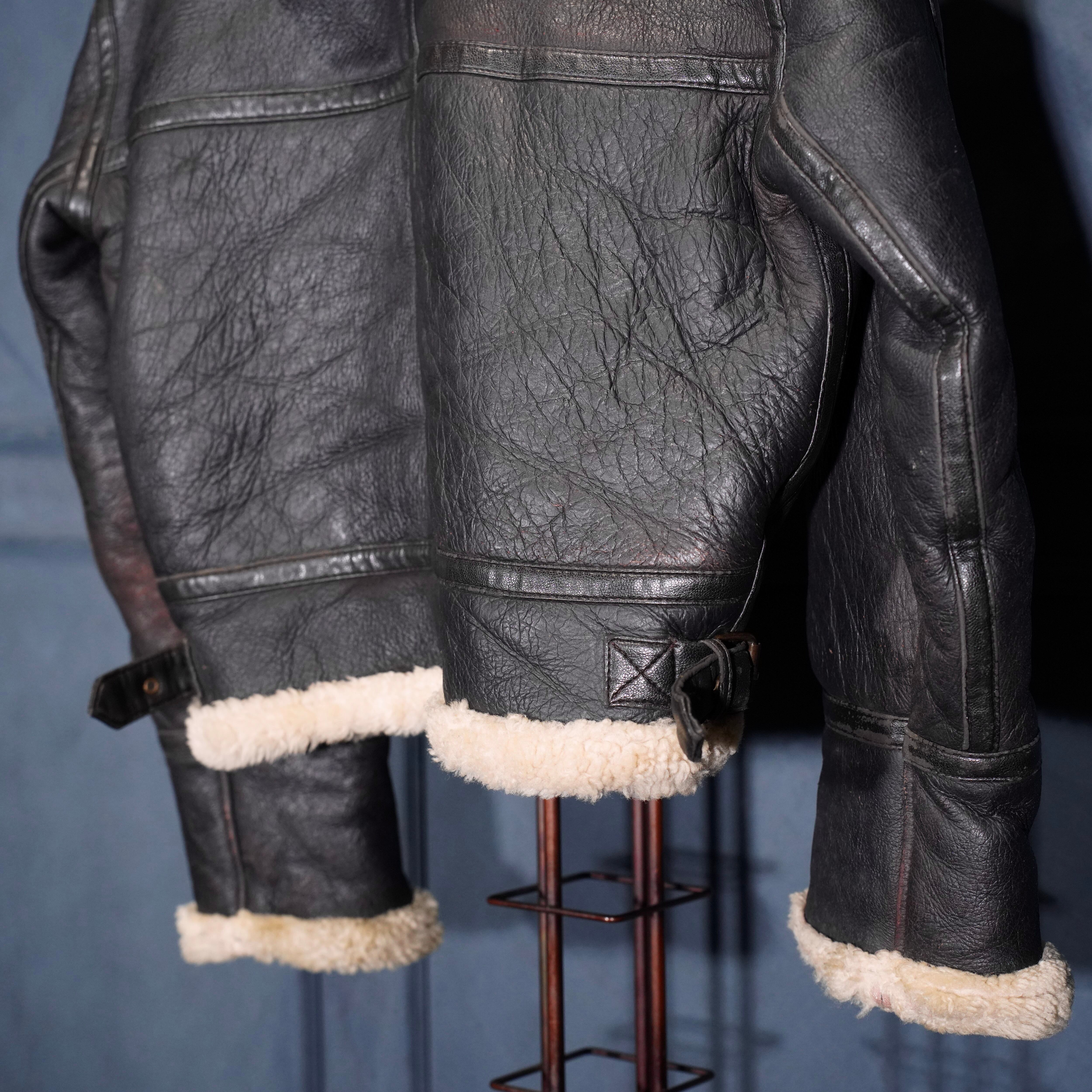 EU VINTAGE B-3 TYPE MOUTON LEATHER ZIP UP HOODIE BLOUSON