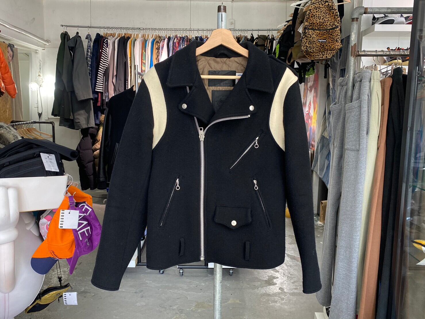 STUSSY × SCHOTT WOOL RIDERS JACKET BLACK 38 03766 | BRAND BUYERS OSAKA