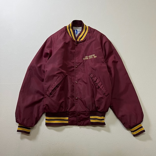 90s USA Pla-Jac dunbrooke社　ラグラン　 ワンポイント　ボーダーリブ　スタジャン　プラジャック　バーガンディ　M 古着