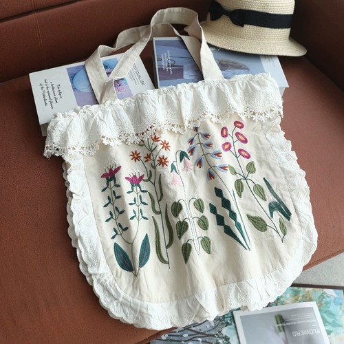 2色/ボタニカル刺繍トートバッグ ・12312