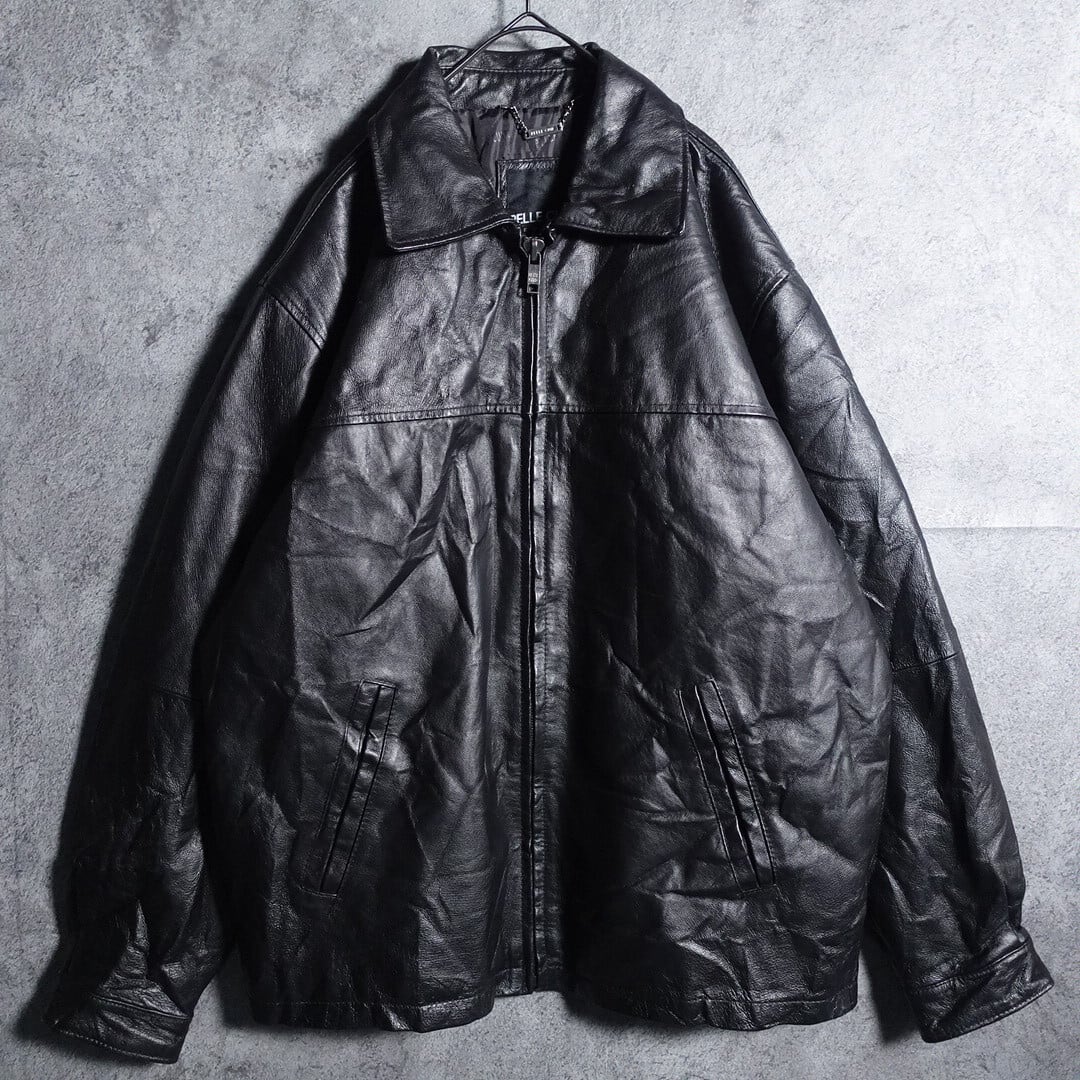 90s “PELLE CUIR” Black quilted zip real leather jacket | 古着屋 FORCE powered  by BASE