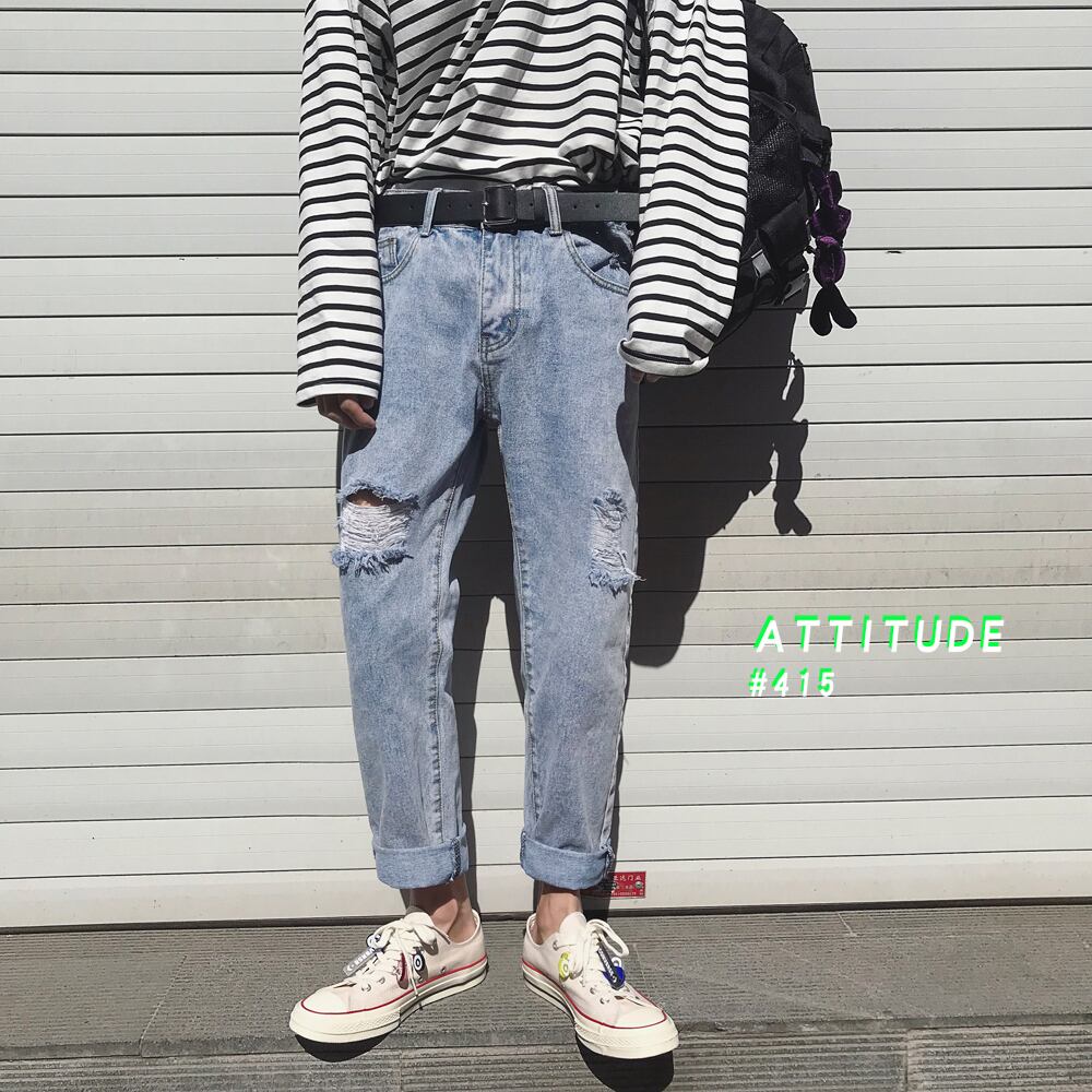 全1色 デニム パンツ ストレート カジュアル ワイド クラッシュ