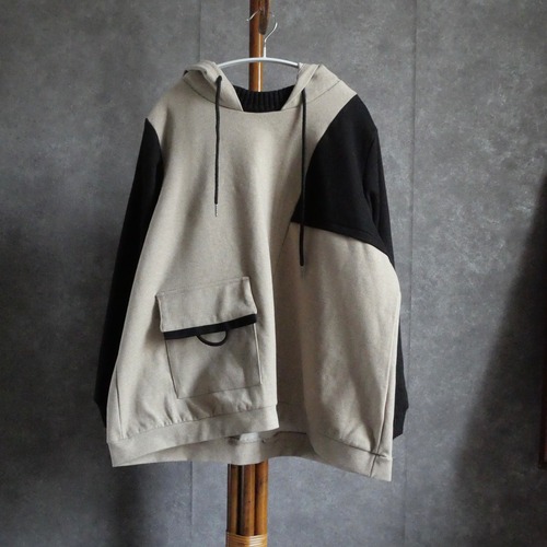 00s Asymmetric Panel rayon×nylon×spandex design Hoodie