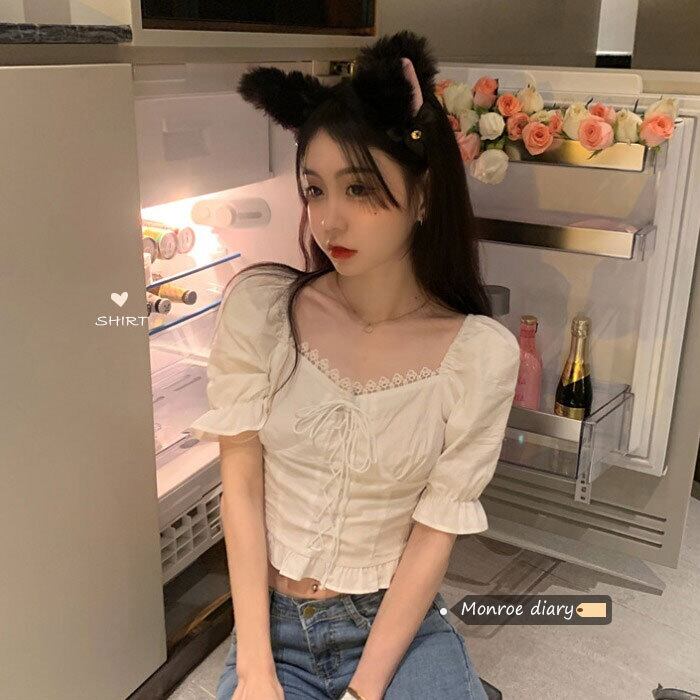 ホワイトシャツ ショートハイウェストクロップトップ トップス サマー 夏物 モンロー65398307519