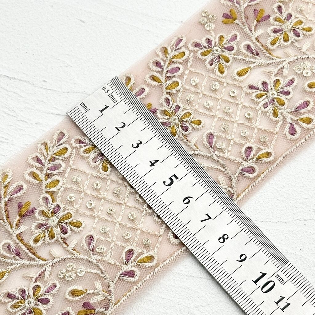 1394 新作*カラフルインド刺繍リボンタッセル*ピンクオレンジカボション 1394 新作*カラフルインド刺繍リボンタッセル*ピンクオレンジ