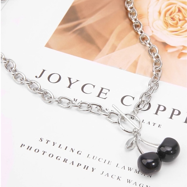 Cherry  Charm Toggle Necklace 【BLACK】