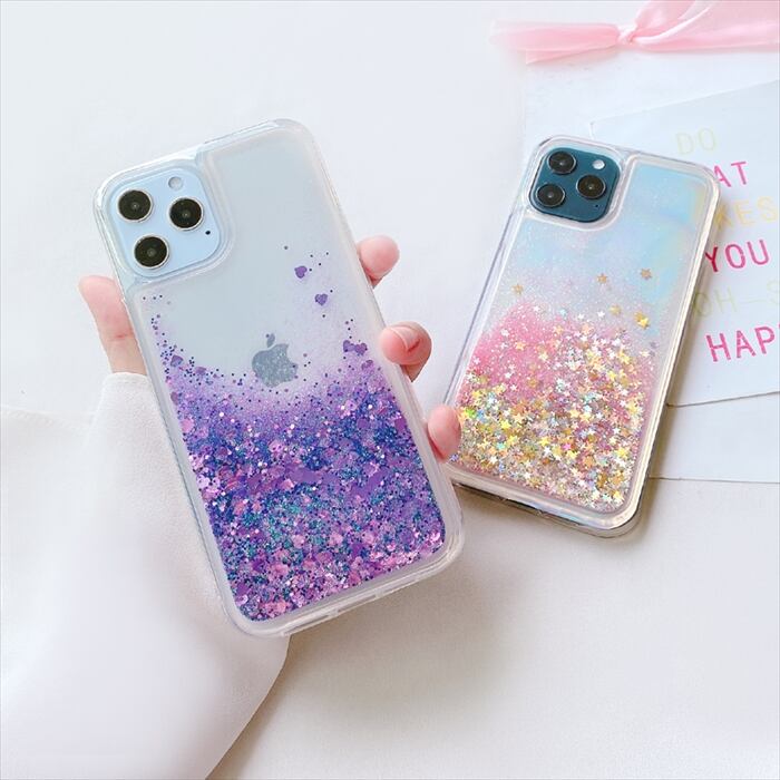 iPhoneケース サンドケース 流れる キラキラ ハート 13シリーズ 12 