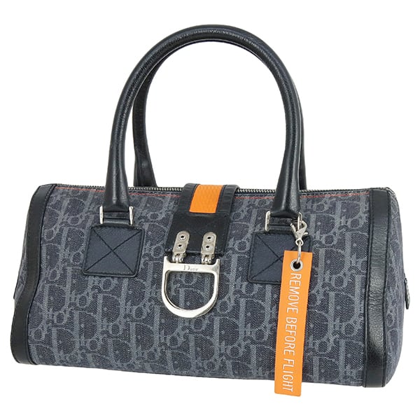 Vintage DIOR ディオール ハンドバッグ トロッター フライトライン イーストウエストバッグ ブルーグレー キャンバス レザー 中古良品
