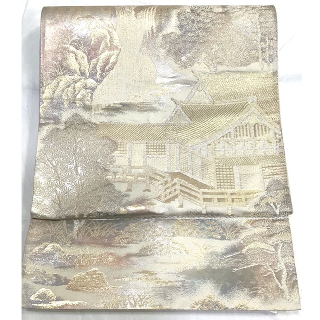 袋帯・正絹・山水・銀・No.200701-1873・梱包サイズ60