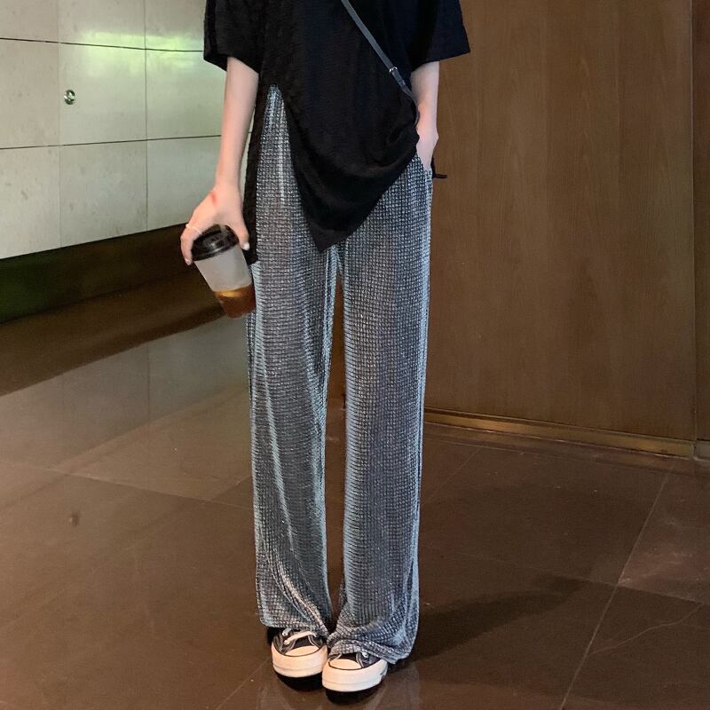 パンツ サマー薄手ルーズハイウェストウェストワイドレッグ 夏物 ワイドパンツ シルク YY-ファッション52475853580