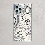 受注生産 iPhoneケース 白黒の年輪マーブル｜紙マーブリング MARB037C