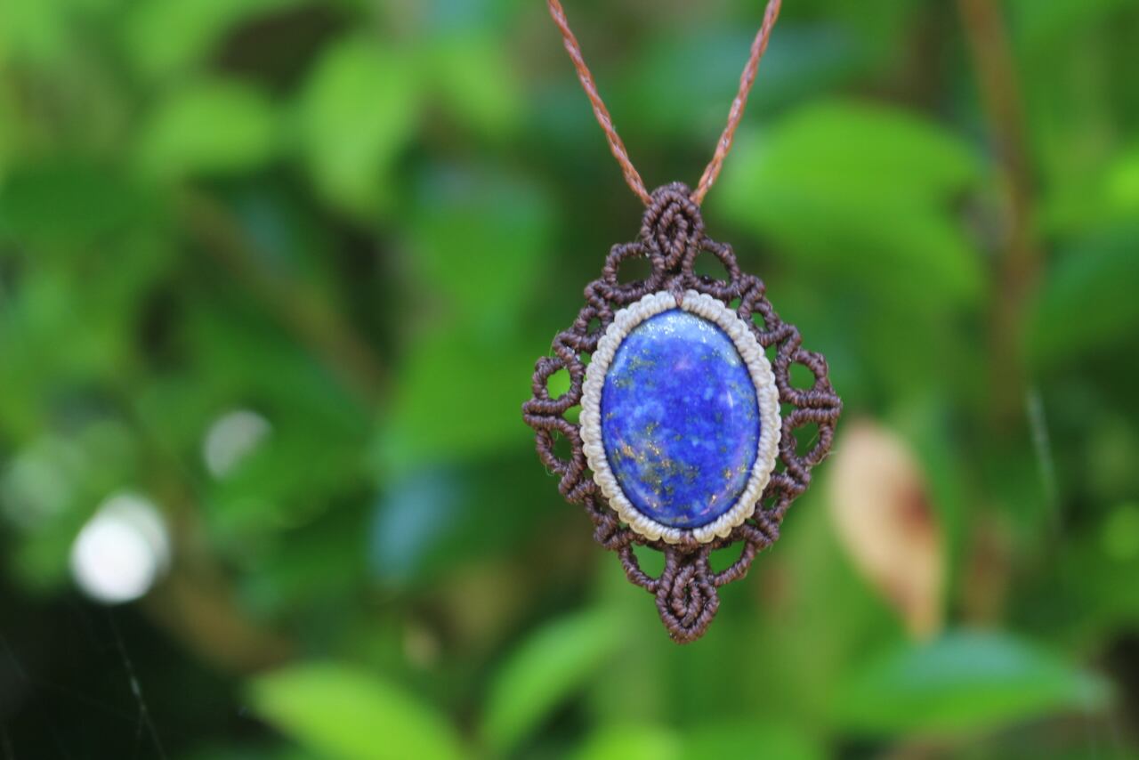 Lapis lazuli micro macrame design pendant