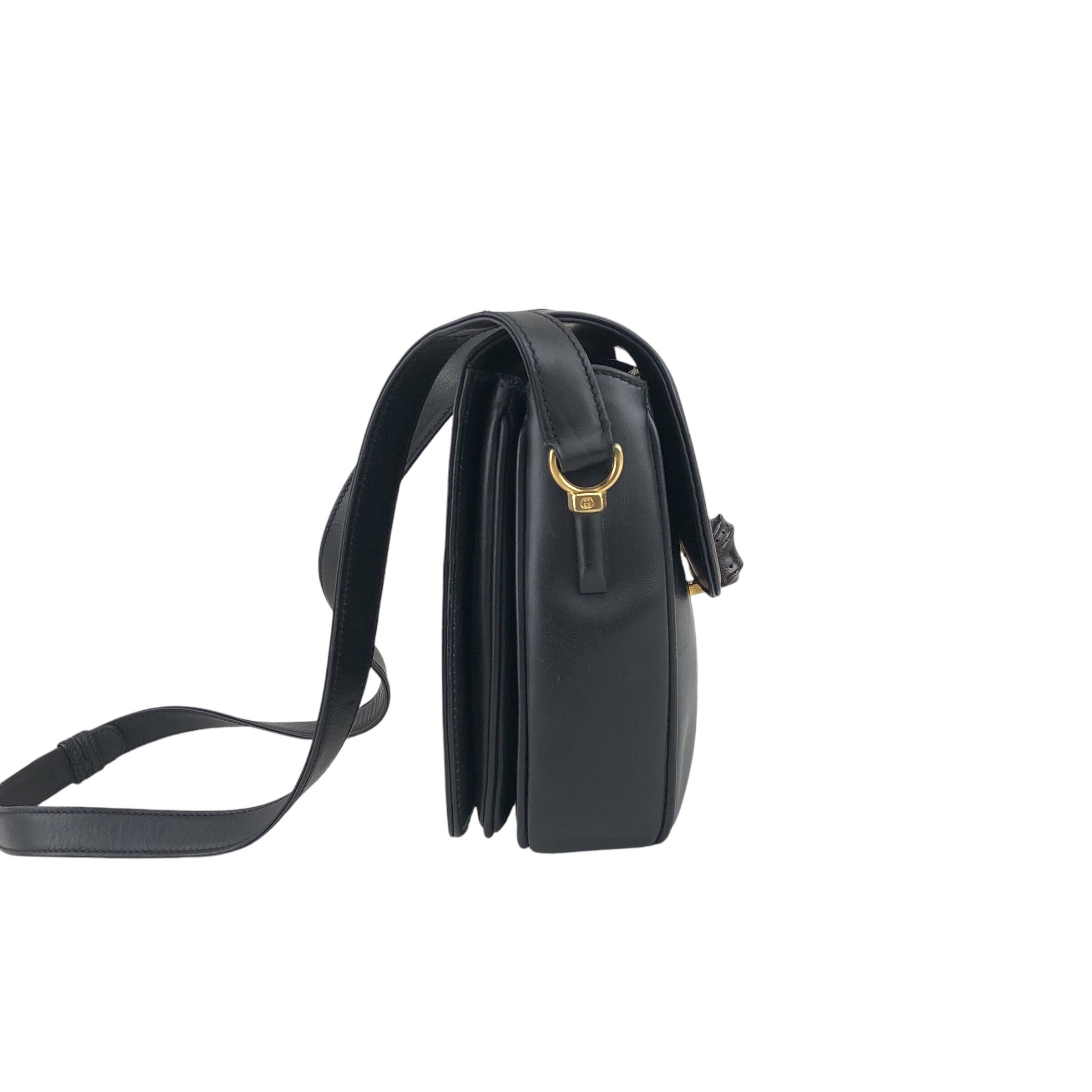 GUCCI グッチ バンブー ショルダーバッグ ブラック レザー ターン