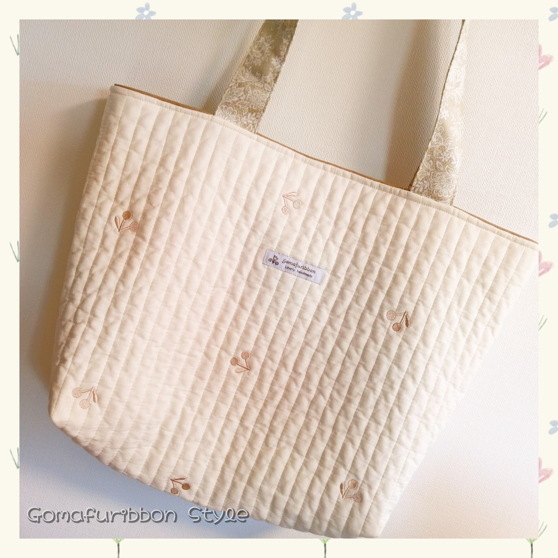 たっぷりヌビバッグ アイボリー さくらんぼ